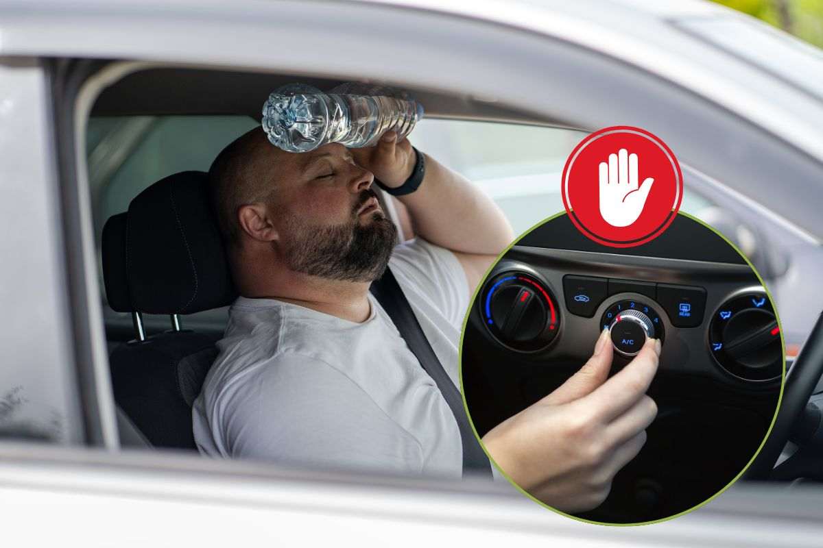Automobilista si rinfresca la testa con acqua fredda