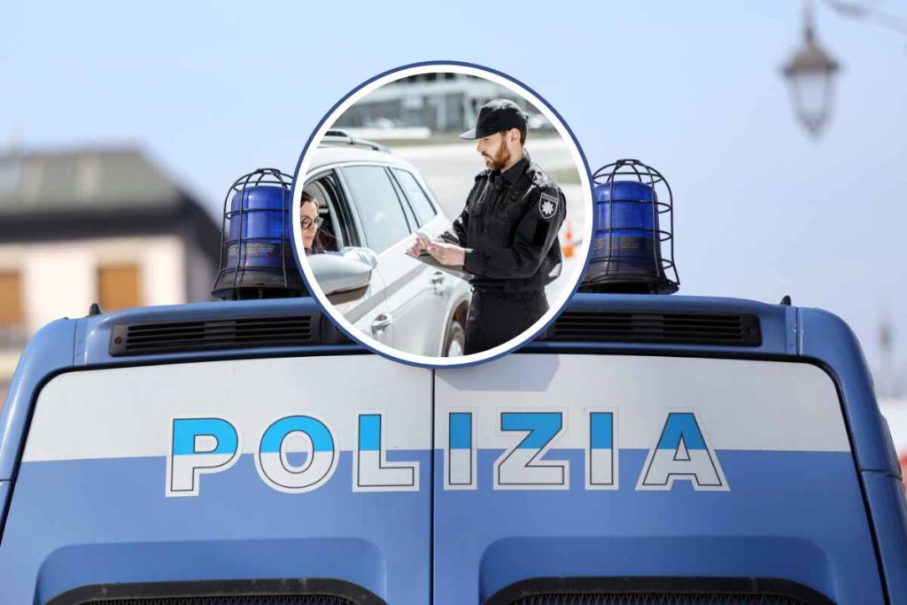 Una camionetta della polizia ed una multa in corso