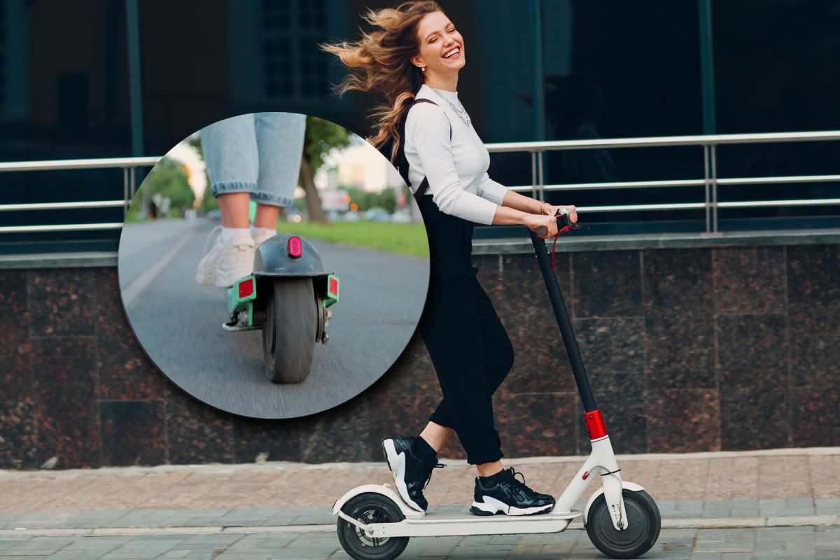 Ragazza sorridente guida un monopattino